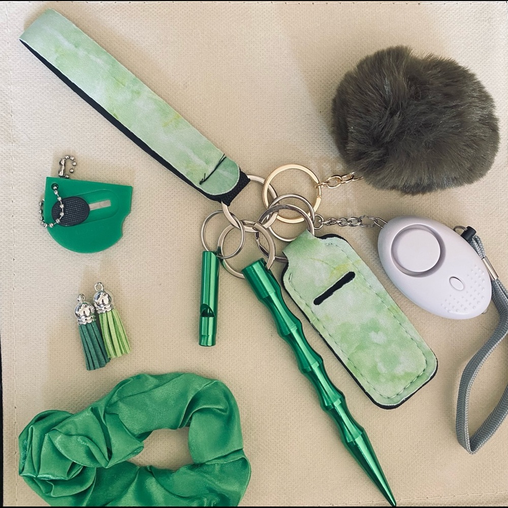 Green marble safety keychain